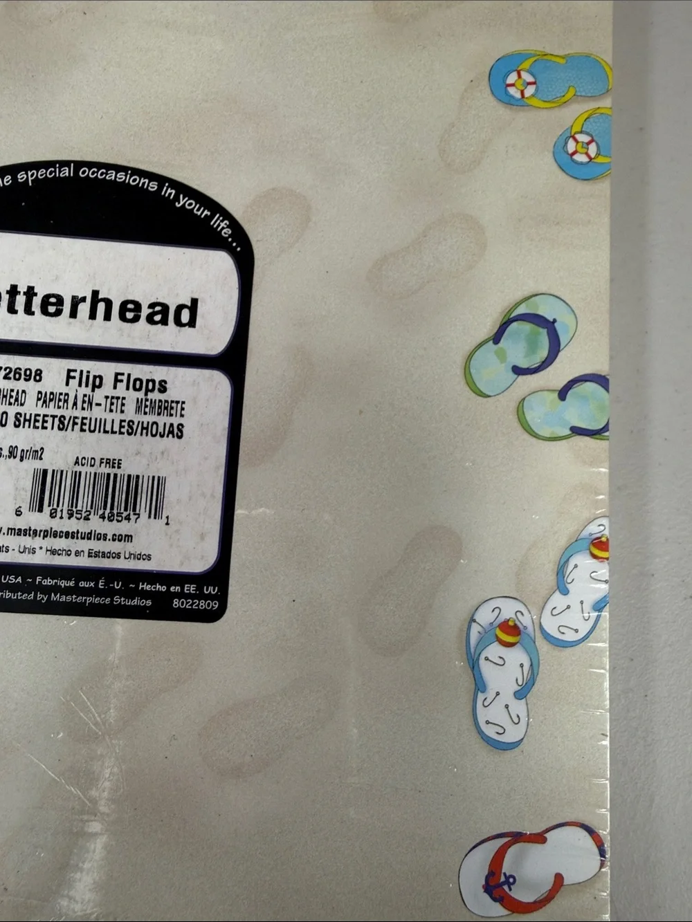 Kids Flip Flops Patterned Stationery - Cream Easy to Print Letterhead 8.5x11